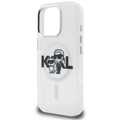 Karl Lagerfeld IML Glitter Karl &amp; Choupette Sketch Logo MagSafe Case for iPhone 16 Pro Max - Clear