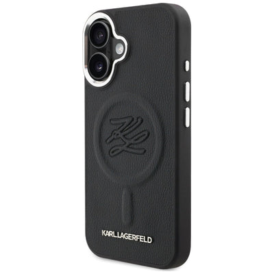 Karl Lagerfeld Initial &amp; Metal Logo MagSafe Case for iPhone 16 - Black