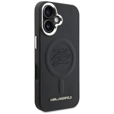 Karl Lagerfeld Initial &amp; Metal Logo MagSafe Case for iPhone 16 - Black