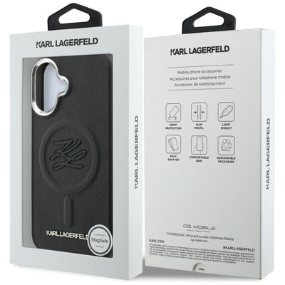 Karl Lagerfeld Initial &amp; Metal Logo MagSafe Case for iPhone 16 - Black
