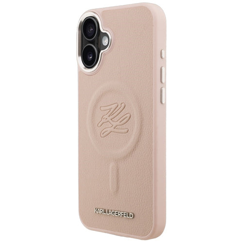 Karl Lagerfeld Initial &amp; Metal Logo MagSafe Case for iPhone 16 Plus - Pink