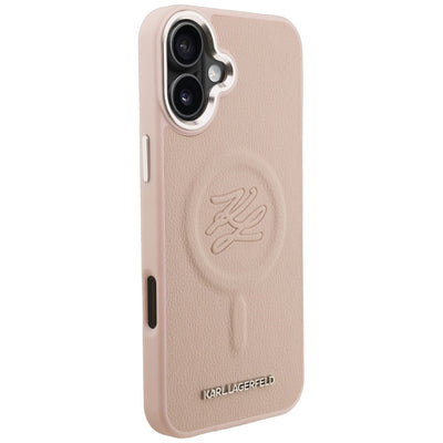 Karl Lagerfeld Initial &amp; Metal Logo MagSafe Case for iPhone 16 Plus - Pink