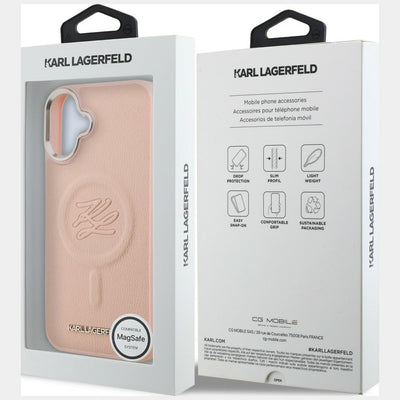 Karl Lagerfeld Initial &amp; Metal Logo MagSafe Case for iPhone 16 Plus - Pink