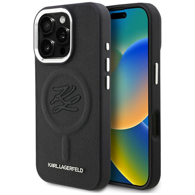 Karl Lagerfeld Initial &amp; Metal Logo MagSafe Case for iPhone 16 Pro - Black