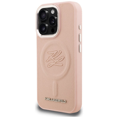 Karl Lagerfeld Initial &amp; Metal Logo MagSafe Case for iPhone 16 Pro Max - Pink