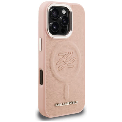 Karl Lagerfeld Initial &amp; Metal Logo MagSafe Case for iPhone 16 Pro Max - Pink
