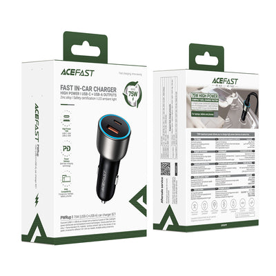 Acefast B21 75W USB-C + USB-A Car Charger - Black