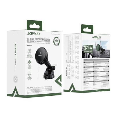 Acefast D67 Magnetic Dashboard Car Mount with Qi2 25W Wireless Charging and Cooling - Black