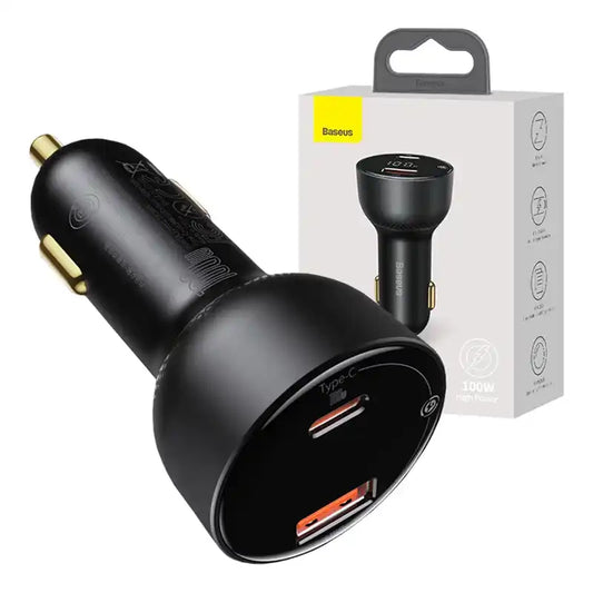 Car charger Baseus Superme, USB, USB-C, 100W (black) - Product Image 1
