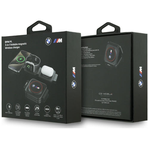 BMW M Qi2 15W Print Logo 3-in-1 Wireless Charger - Red