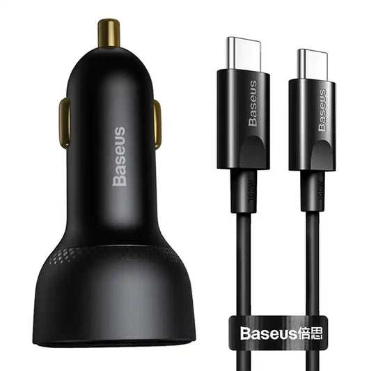 Car charger Baseus Superme, USB, USB-C, 100W + USB-C cable (black) - Product Image 1