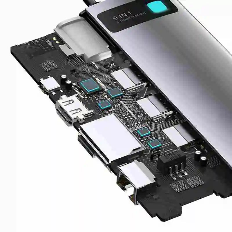 Hub 9in1 Baseus Metal Gleam Series, USB-C to 3x USB 3.0 + HDMI + USB-C PD + Ethernet RJ45 + microSD/SD + VGA - Product Image 7