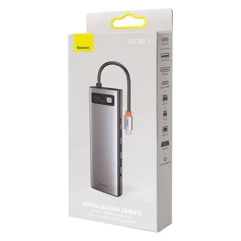 Hub 11in1 Baseus Metal Gleam Series, USB-C to 3x USB 3.0 + 2x HDMI + USB-C PD + Ethernet RJ45 + microSD/SD + VGA + AUX - Product Image 8