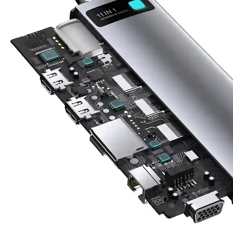 Hub 11in1 Baseus Metal Gleam Series, USB-C to 3x USB 3.0 + 2x HDMI + USB-C PD + Ethernet RJ45 + microSD/SD + VGA + AUX - Product Image 5