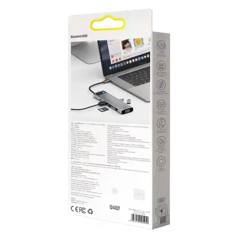 Hub 11in1 Baseus Metal Gleam Series, USB-C to 3x USB 3.0 + 2x HDMI + USB-C PD + Ethernet RJ45 + microSD/SD + VGA + AUX - Product Image 9
