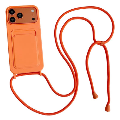 iPhone 17 Pro / 18 Pro Silicone Case with Card Pocket and Crossbody Strap - Orange — Hurtel