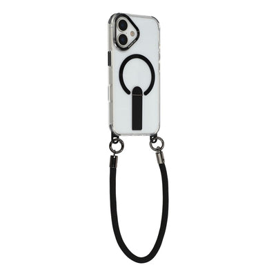 iPhone 17 case with stand, short strap (30 cm) and long strap (120 cm), compatible with MagSafe - black — Hurtel