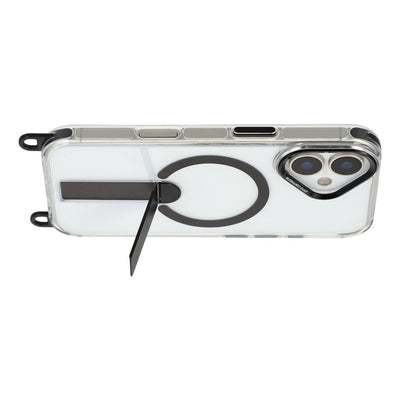 iPhone 17 case with stand, short strap (30 cm) and long strap (120 cm), compatible with MagSafe - black — Hurtel