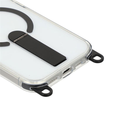 iPhone 17 case with stand, short strap (30 cm) and long strap (120 cm), compatible with MagSafe - black — Hurtel