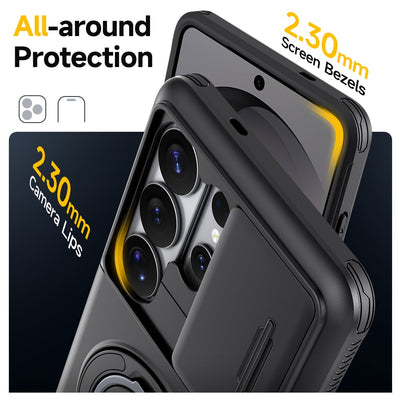 Samsung Galaxy S26 Ultra Magnetic Case with 360° Metal Ring and Camera Cover - Black — Hurtel