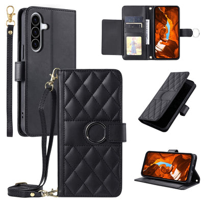 Samsung Galaxy A37 5G Leather Wallet Case with Stand and Shoulder Strap - Black — Hurtel