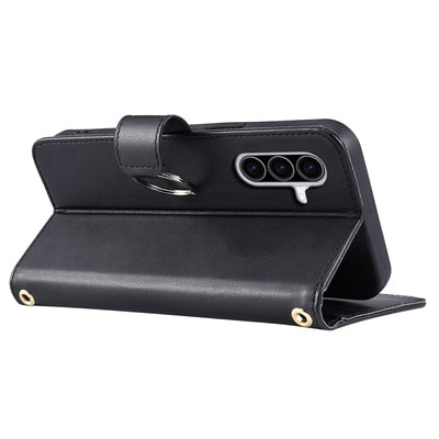 Samsung Galaxy A37 5G Leather Wallet Case with Stand and Shoulder Strap - Black — Hurtel