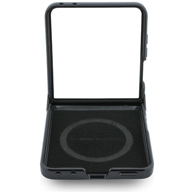 BMW M Leather Perforated Tricolor Stripe Metal Logos MagSafe Case for Samsung Galaxy Z Flip 8 - Black