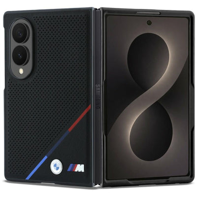 BMW M Leather Perforated Tricolor Stripe Metal Logos MagSafe Case for Samsung Galaxy Z Fold 8 - Black