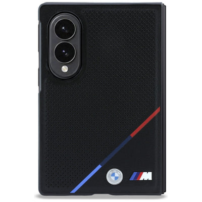 BMW M Leather Perforated Tricolor Stripe Metal Logos MagSafe Case for Samsung Galaxy Z Fold 8 - Black