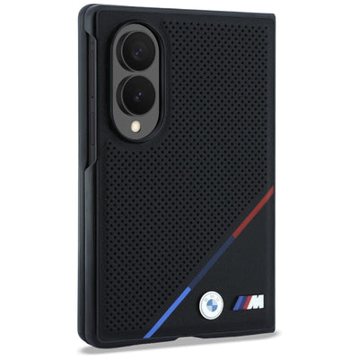 BMW M Leather Perforated Tricolor Stripe Metal Logos MagSafe Case for Samsung Galaxy Z Fold 8 - Black