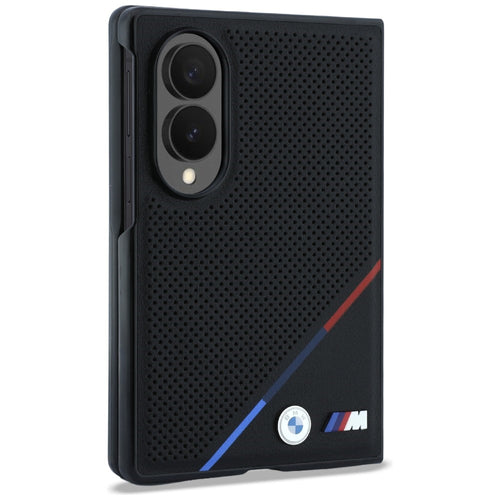 BMW M Leather Perforated Tricolor Stripe Metal Logos MagSafe Case for Samsung Galaxy Z Fold 8 - Black