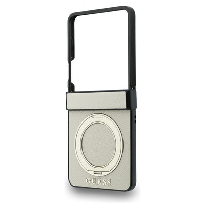 Guess Magnetic Ring Stand Grained Classic Logo MagSafe case for Samsung Galaxy Z Flip 8 - beige