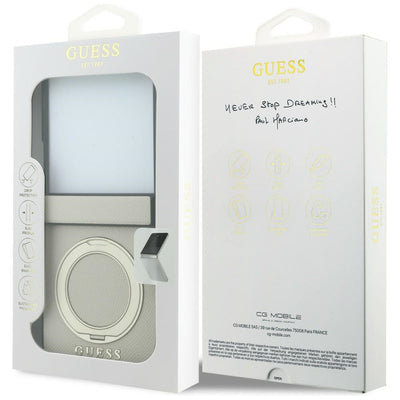 Guess Magnetic Ring Stand Grained Classic Logo MagSafe case for Samsung Galaxy Z Flip 8 - beige