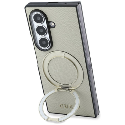 Guess Magnetic Ring Stand Grained Classic Logo MagSafe case for Samsung Galaxy Z Fold 8 Ultra - beige