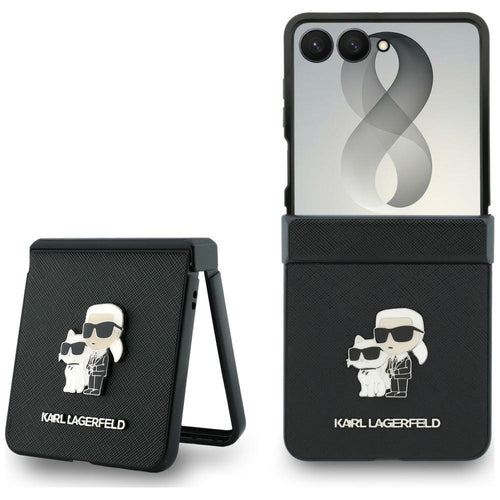 Karl Lagerfeld Karl&amp;Choupette Saffiano Pins Case for Samsung Galaxy Z Flip 8 - Black