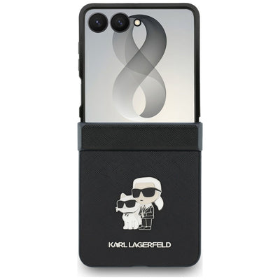 Karl Lagerfeld Karl&amp;Choupette Saffiano Pins Case for Samsung Galaxy Z Flip 8 - Black