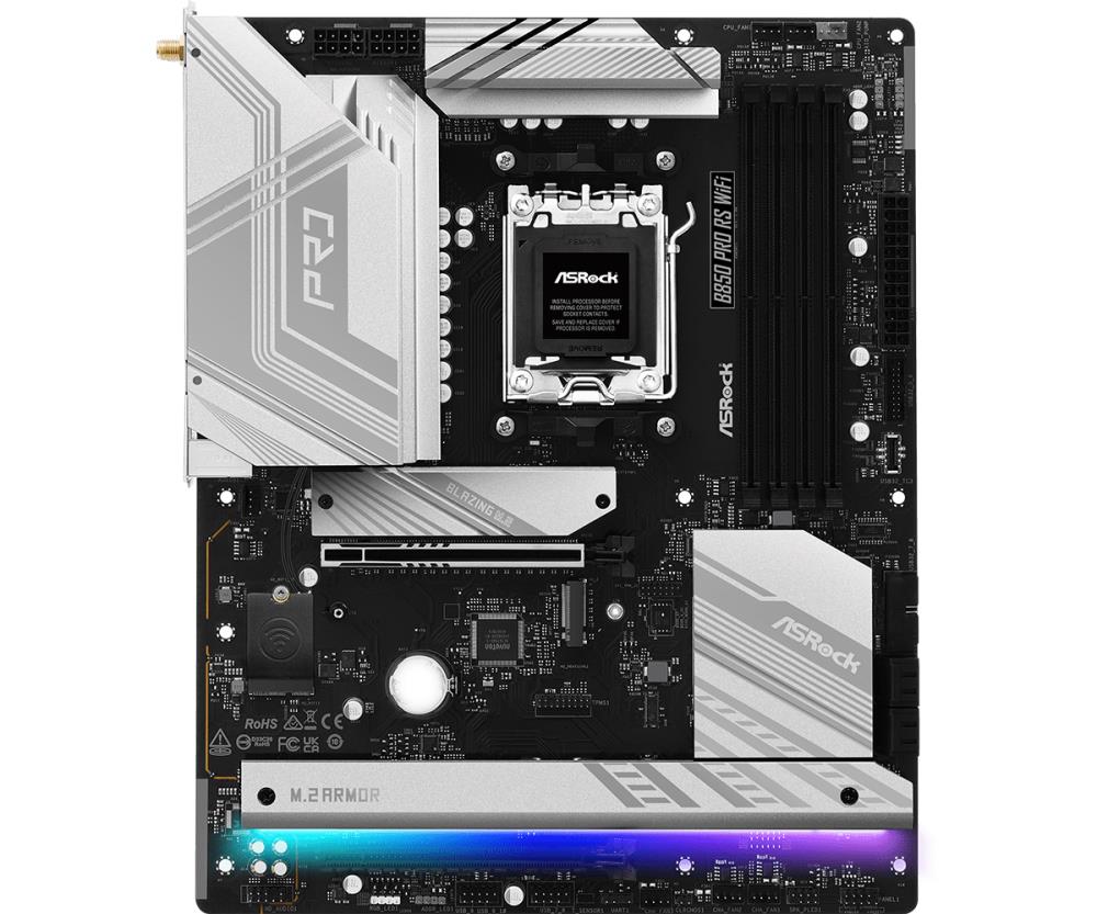Mainboard ASROCK AMD B850 SAM5 ATX Memory DDR5 Memory slots 4 1xPCI-Express 4.0 16x 1xPCI-Express 5.0 16x 1xM.2 1xHDMI 1xAudio-In 1xAudio-Out 1xMicrophone 6xUSB 2.0 4xUSB 3.2 2xUSB-C 1xRJ45 B850PRORSWIFI