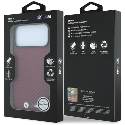 BMW M Carbon Metal Logo MagSafe Case for iPhone 17 Pro / 18 Pro - Burgundy