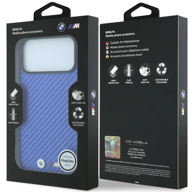 BMW M Carbon Metal Logo MagSafe Case for iPhone 17 Pro / 18 Pro - Blue