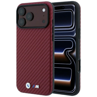 BMW M Carbon Metal Logo MagSafe Case for iPhone 17 Pro Max / 18 Pro Max - Burgundy