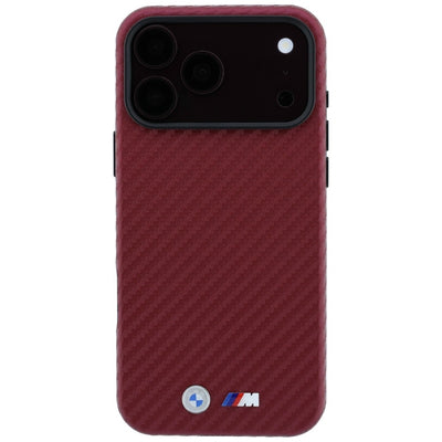 BMW M Carbon Metal Logo MagSafe Case for iPhone 17 Pro Max / 18 Pro Max - Burgundy