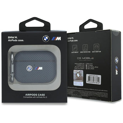 BMW M Quilted Kevlar Metal Logo Case for AirPods Pro 3 - Navy Blue