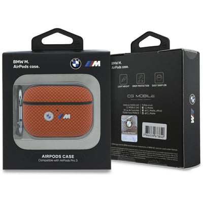 BMW M Quilted Kevlar Metal Logo Case for AirPods Pro 3 - Orange