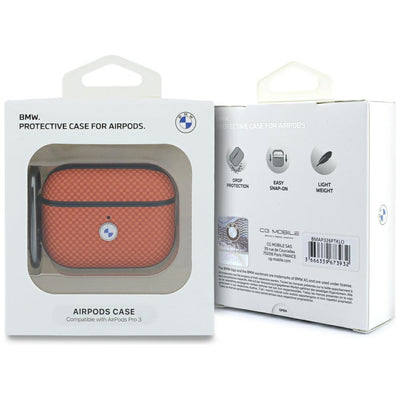 BMW Textured Sign Kevlar Metal Logo Case for AirPods Pro 3 - Orange
