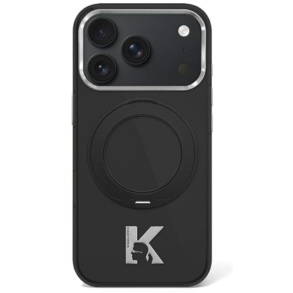 Karl Lagerfeld IML Ring Stand 360 Kameo Metal MagSafe Case for iPhone 17 Pro / 18 Pro - Black