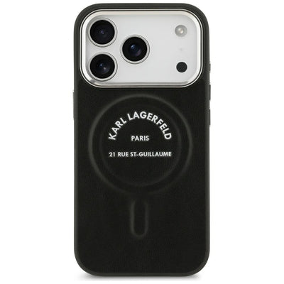 Karl Lagerfeld Embossed Open Ring RSG Logo MagSafe Case for iPhone 17 Pro / 18 Pro - Black