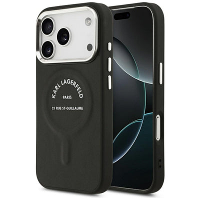 Karl Lagerfeld Embossed Open Ring RSG Logo MagSafe Case for iPhone 17 Pro Max / 18 Pro Max - Black