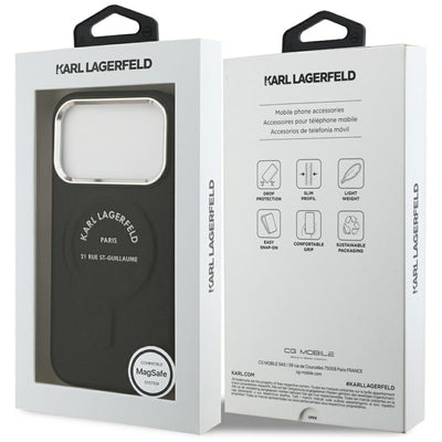 Karl Lagerfeld Embossed Open Ring RSG Logo MagSafe Case for iPhone 17 Pro Max / 18 Pro Max - Black