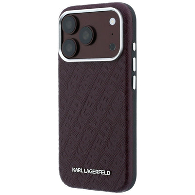 Karl Lagerfeld Grained Allover Logo Metal Elongated MagSafe Case for iPhone 17 Pro / 18 Pro Max - Burgundy