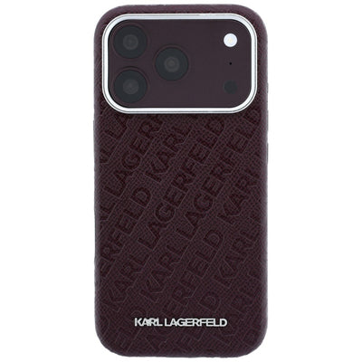 Karl Lagerfeld Grained Allover Logo Metal Elongated MagSafe Case for iPhone 17 Pro / 18 Pro Max - Burgundy